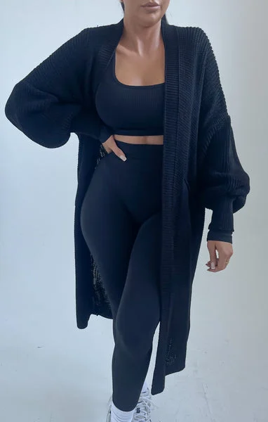 Black Knitted Long Sleeve Midi Cardigan - Georgia