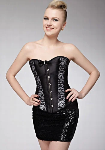 Black Lace Trim Overbust Corset