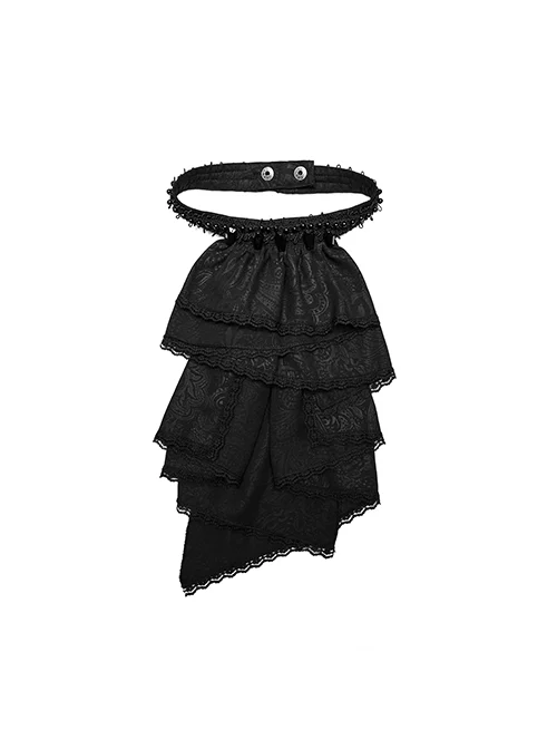 Black Lightweight Jacquard Asymmetric Wavy Smocked Gothic Dark Pattern Bow Tie