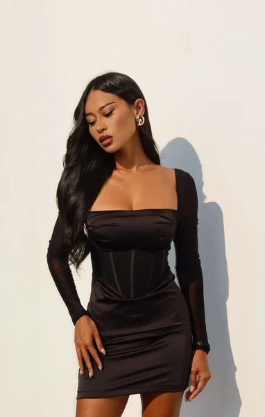 Black Long Sleeve Corset Bodycon Mini Dress - Nyasia