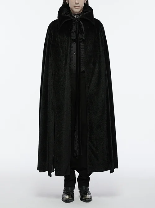 Black Non Elastic Thickened Faux Fur Front Three Dimensional Bat Collar Design Gothic Style Cape