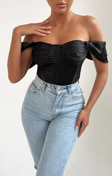 Black Off Shoulder Corset Style Bodysuit - Anya