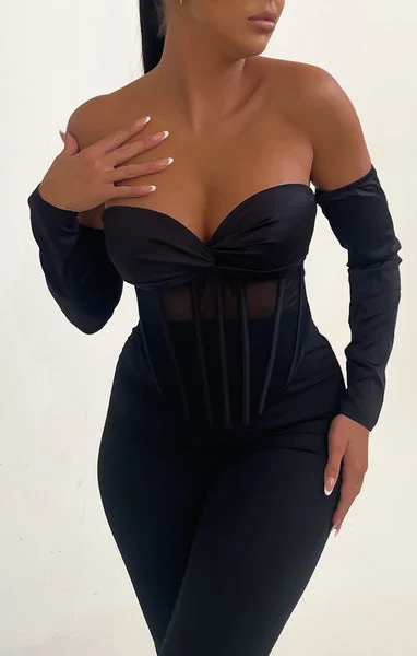 Black Off The Shoulder Cup Detail Corset Top - Diana