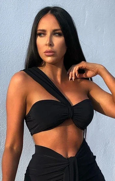 Black One Shoulder Knot Bralette Top - Julie
