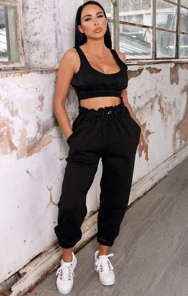 Black Oversized Sleeveless Crop Top & Drawstring Waist Joggers Co-ord - Alisha