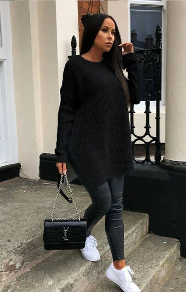 Black Oversized Split Side Knitted Jumper - Lore