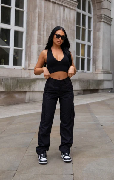 Black Oversized Straight Leg Cargo Trousers - Isie