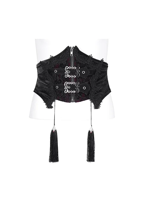 Black Palace Retro With Embroidery Lace Decoration Gothic Style Adjustable Gorgeous Waist Seal