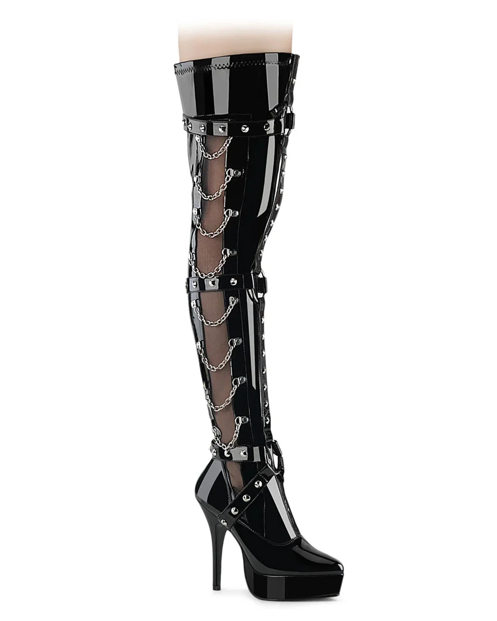 Black Patent Chained Platform Thigh Boot, Indulge-3026