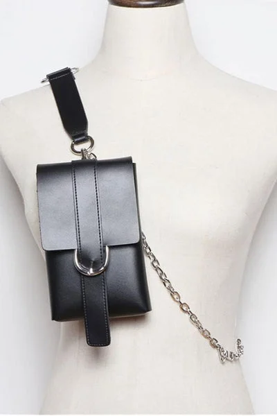 Black PU Leather Detachable Chain Belt Bag - Katelyn