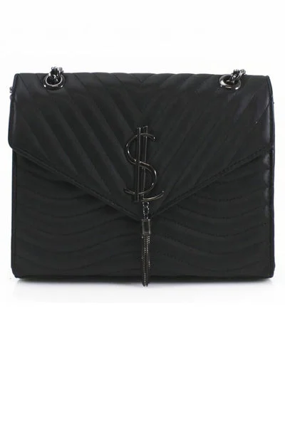 Black Quilted Satchel Crossbody Bag - Khloe