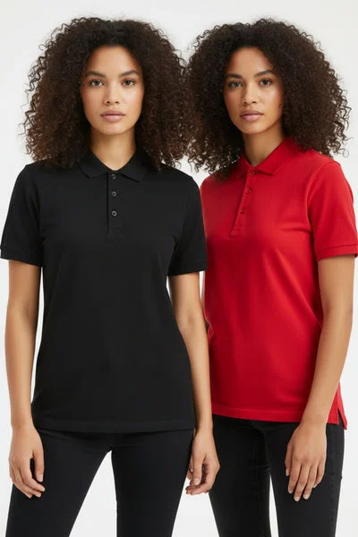 Black & Red Classic Polo Collar Short Sleeve T-Shirt 2 Pack- Cnaira