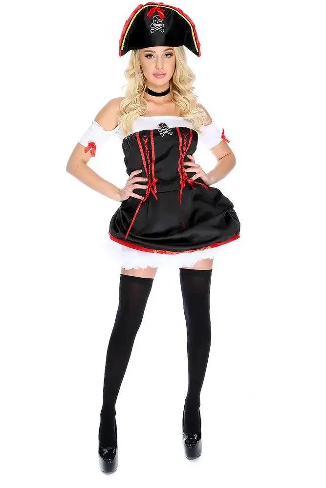 Black Red Lace Up Dress 3pc Pirate Costume