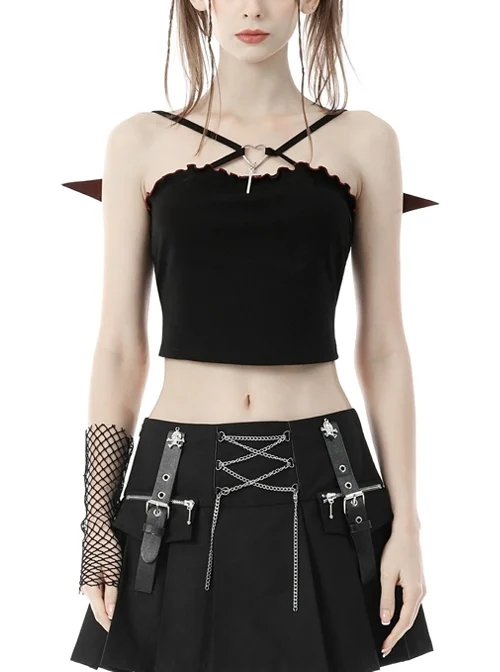 Black And Red Little Devil Bat Wing Cropped Punk Style Summer Camisole Top