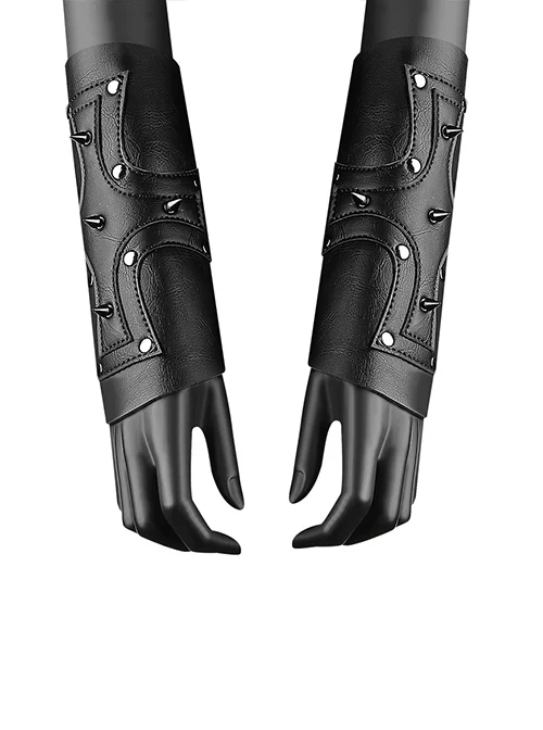 Black Retro Knight Strap Metal Rivets PU Leather Punk Neutral Wrist Guard
