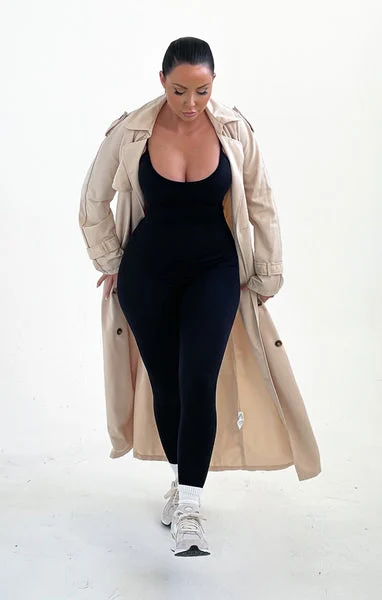 Black Scoop Neck Adjustable Straps Fitted Jumpsuit - Zola