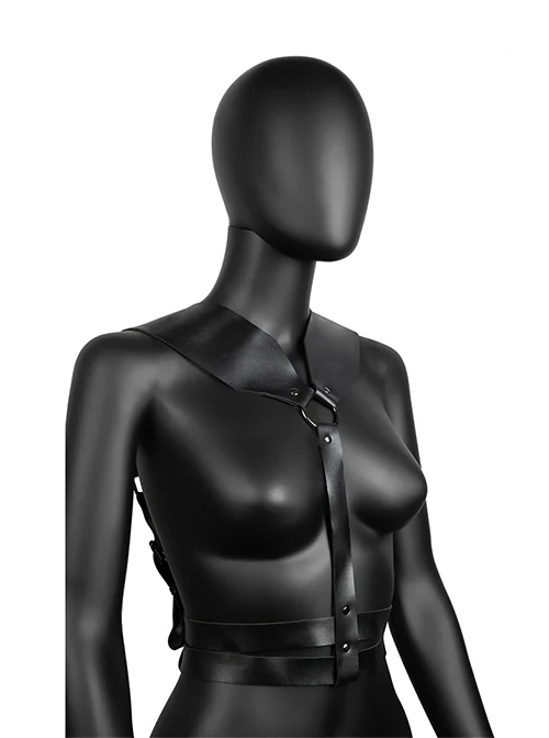 Black Sexy Double Circle Waist Metal Circle Adjustable Punk Style Widening Harness
