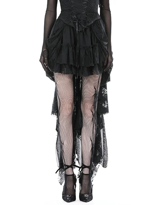 Black Sexy Lace High Low Hem Gothic Style Loose Skirt