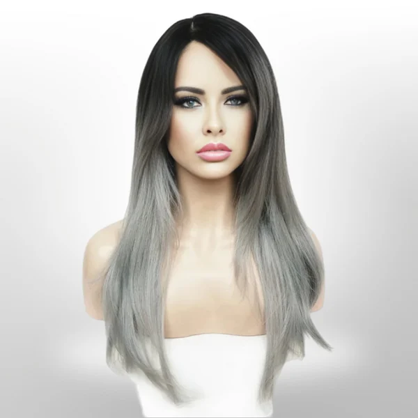 BLACK AND SILVER Mix Long Straight Hair SyntheticLACE FRONT WIG- Tulip