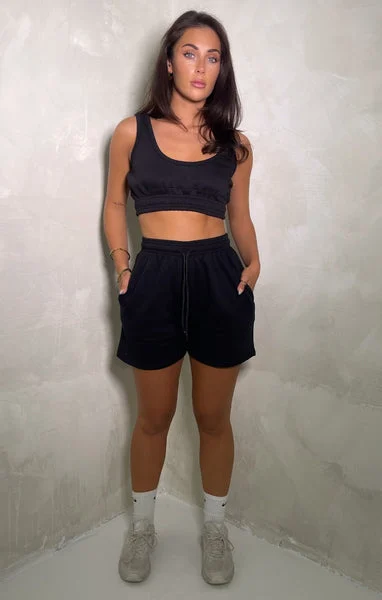 Black Sleeveless Crop Top And Shorts Two Piece Set - Oula