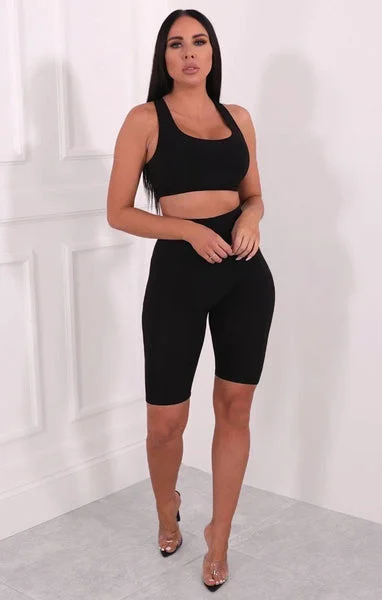 Black Slinky Cropped Cycling Shorts - May