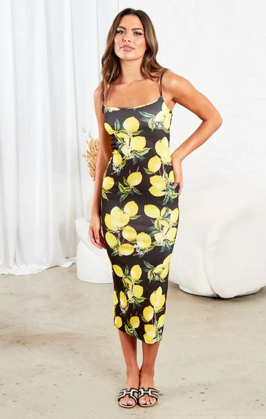 Black Strappy Printed Bodycon Maxi Dress - Dorothy