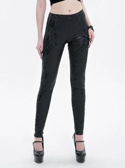 Black Stretch Pentagram Knit Special Print Gothic Daily Leggings