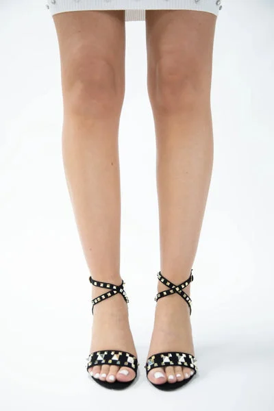 Black Studded Strappy High Heel Sandal - Sara