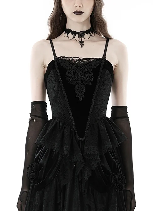 Black Vintage Court Velvet Strappy Gothic Corset