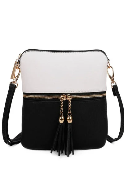 Black And White Tassel Crossbody Bag - Simone