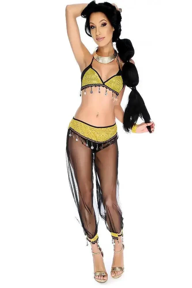 Black Yellow Sequin Arabic Princess 5pc Storybook Costume