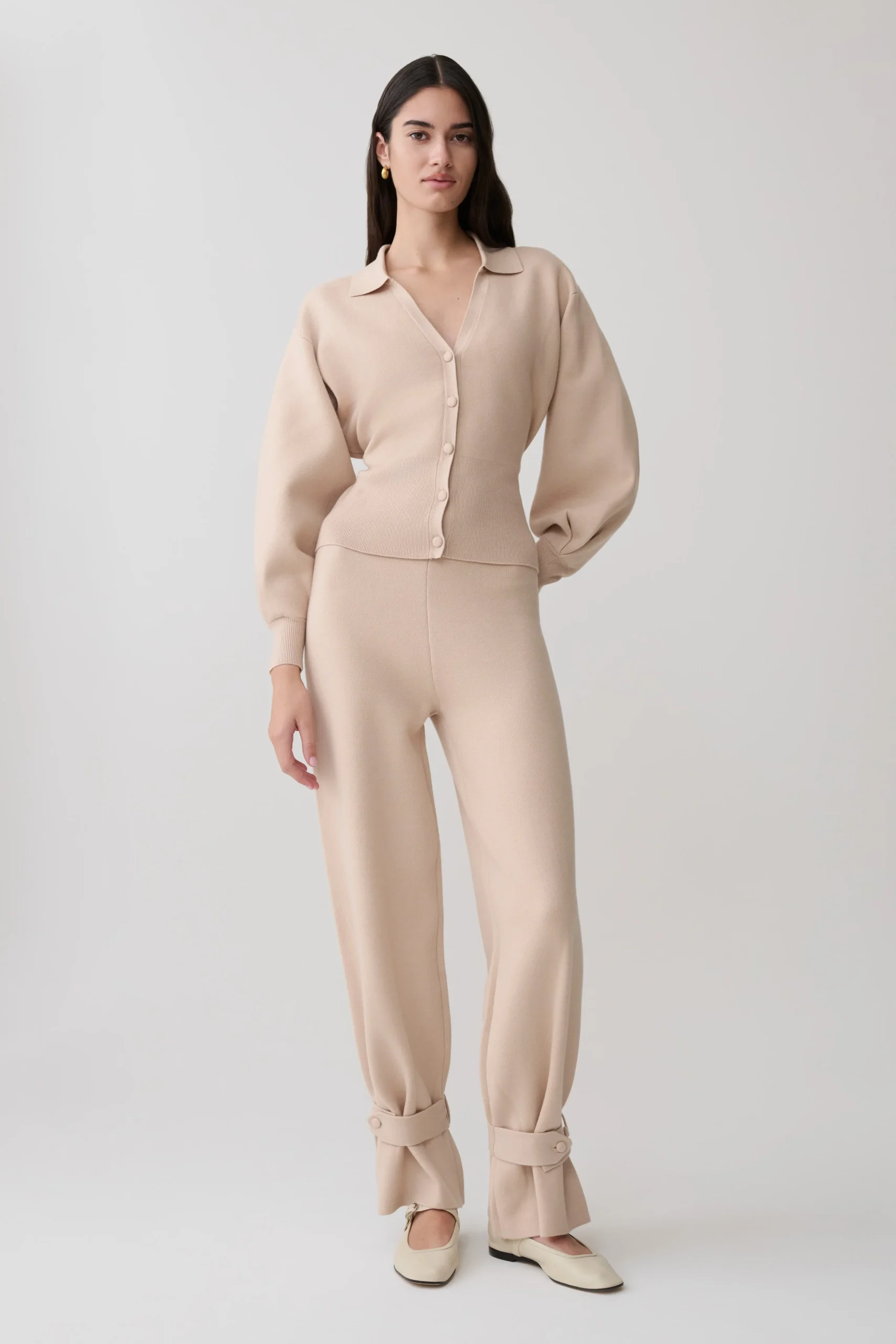 BlaineKnit Cuffed Wide Leg Pants - Oat Marle