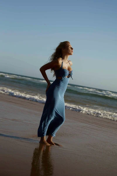 Blue Cross Over Strappy Cut Out Maxi Dress - Angelica