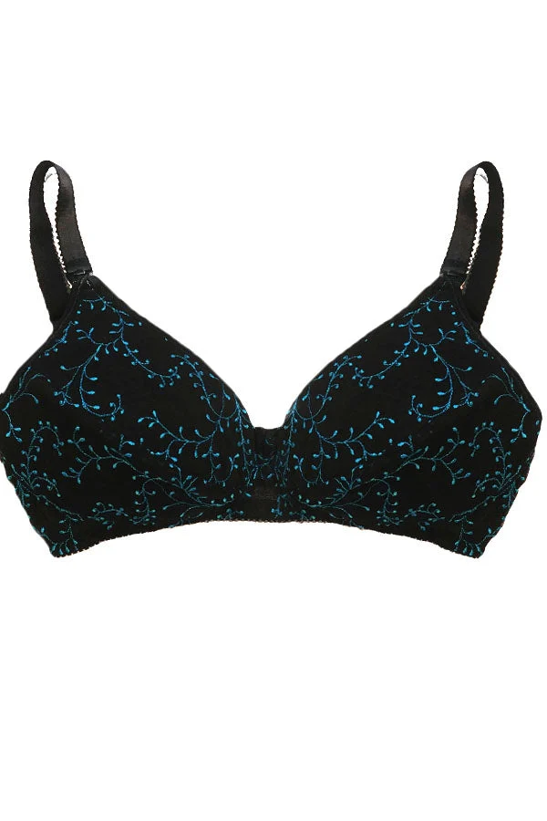 Blue Embroidery Nursing Bra