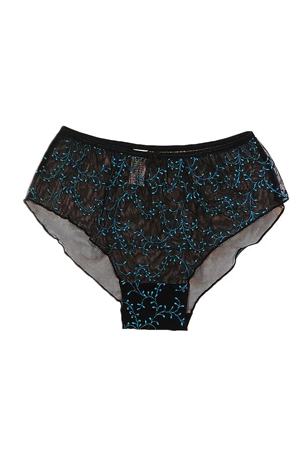 Blue Embroidery Sheer Boyleg Brief