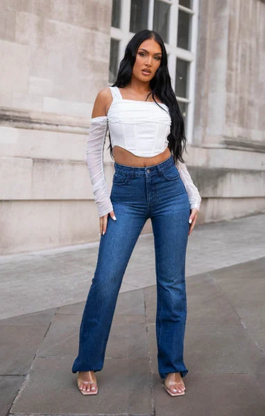 Blue Mid Wash High Waisted Flare Leg Jeans- Annabelle