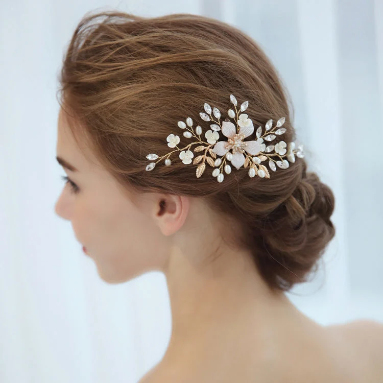 Blush Pink & Gold Floral Wedding Headpiece