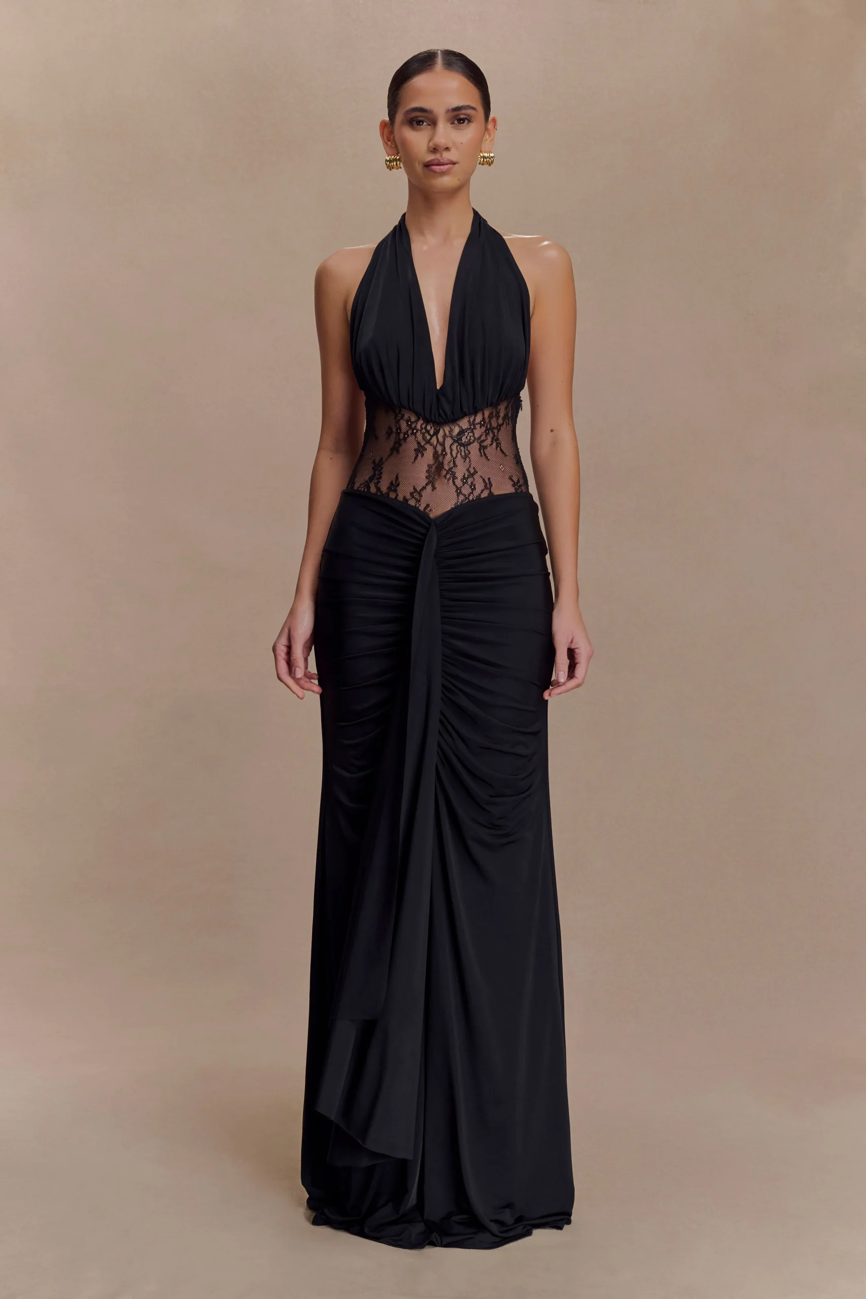 BonnieSlinky And Lace Maxi Dress - Black