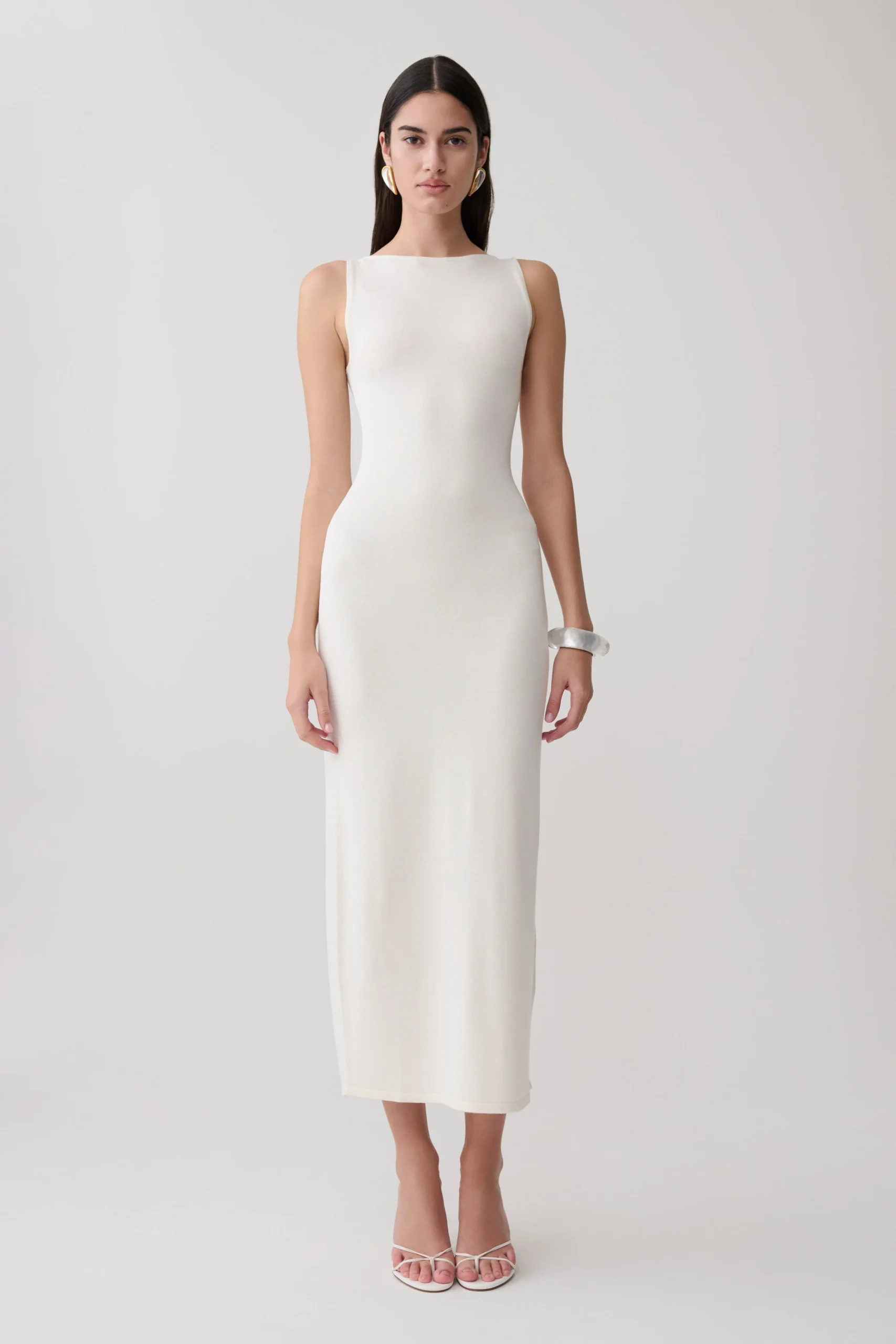 BostonBoat Neck Sleeveless Midi Dress - Ivory