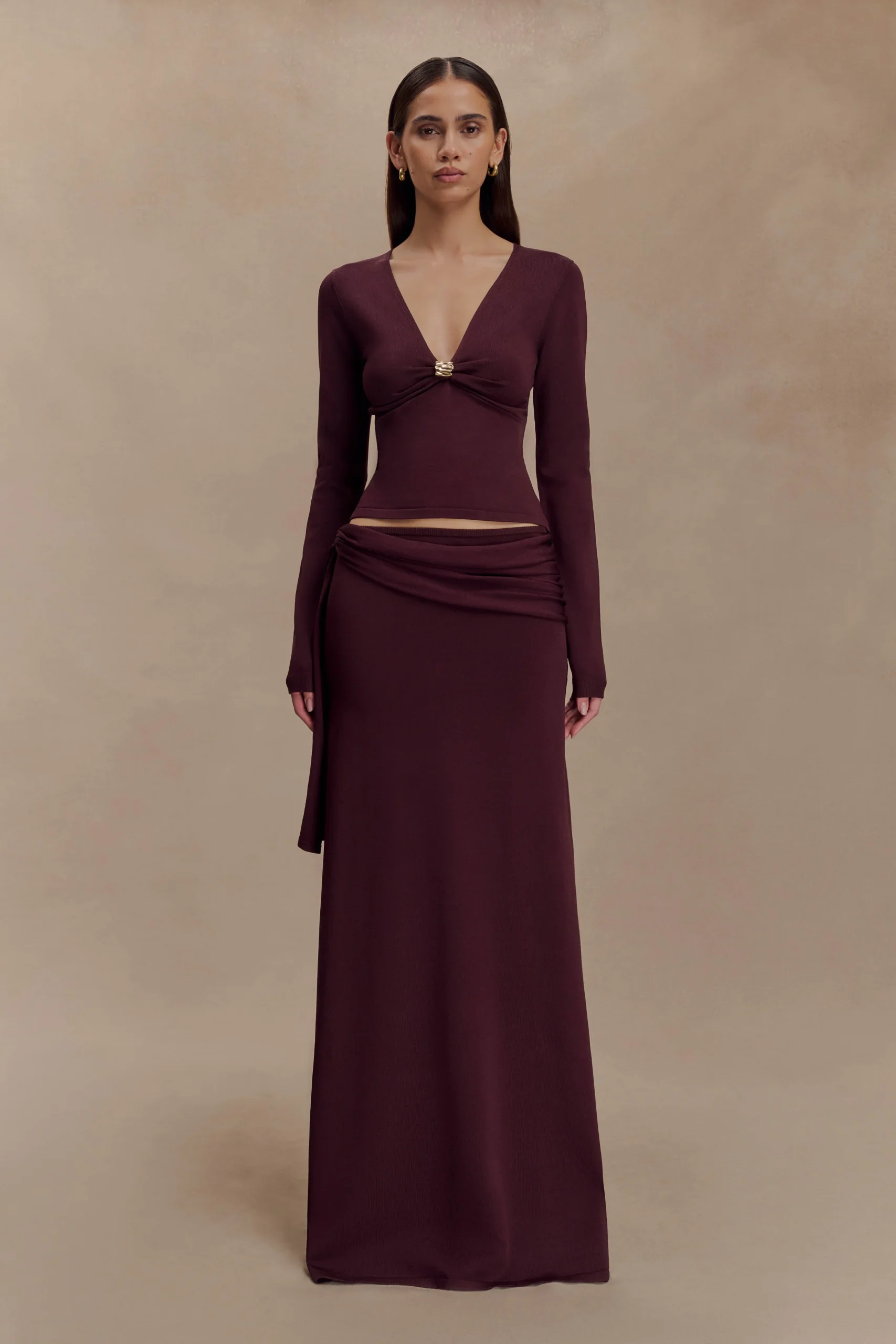 BowieFINAL SALELow Rise Knit Maxi Skirt - Dark Chocolate