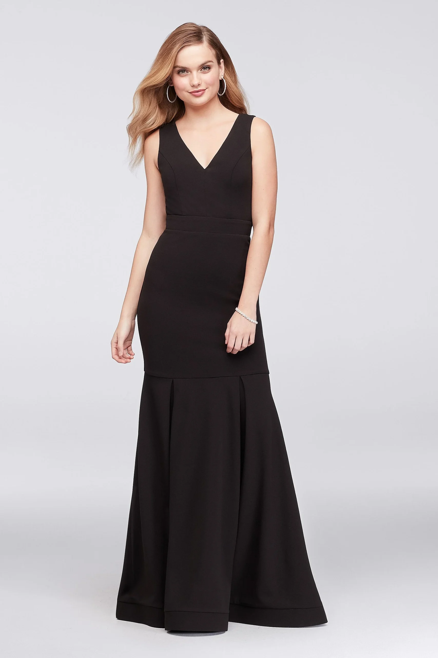 Box Pleated Crepe Mermaid Gown with Back Strap