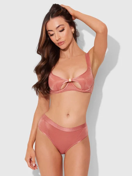 BRICK DUST UNLINED CUTOUT MESH BRA & HIPSTER