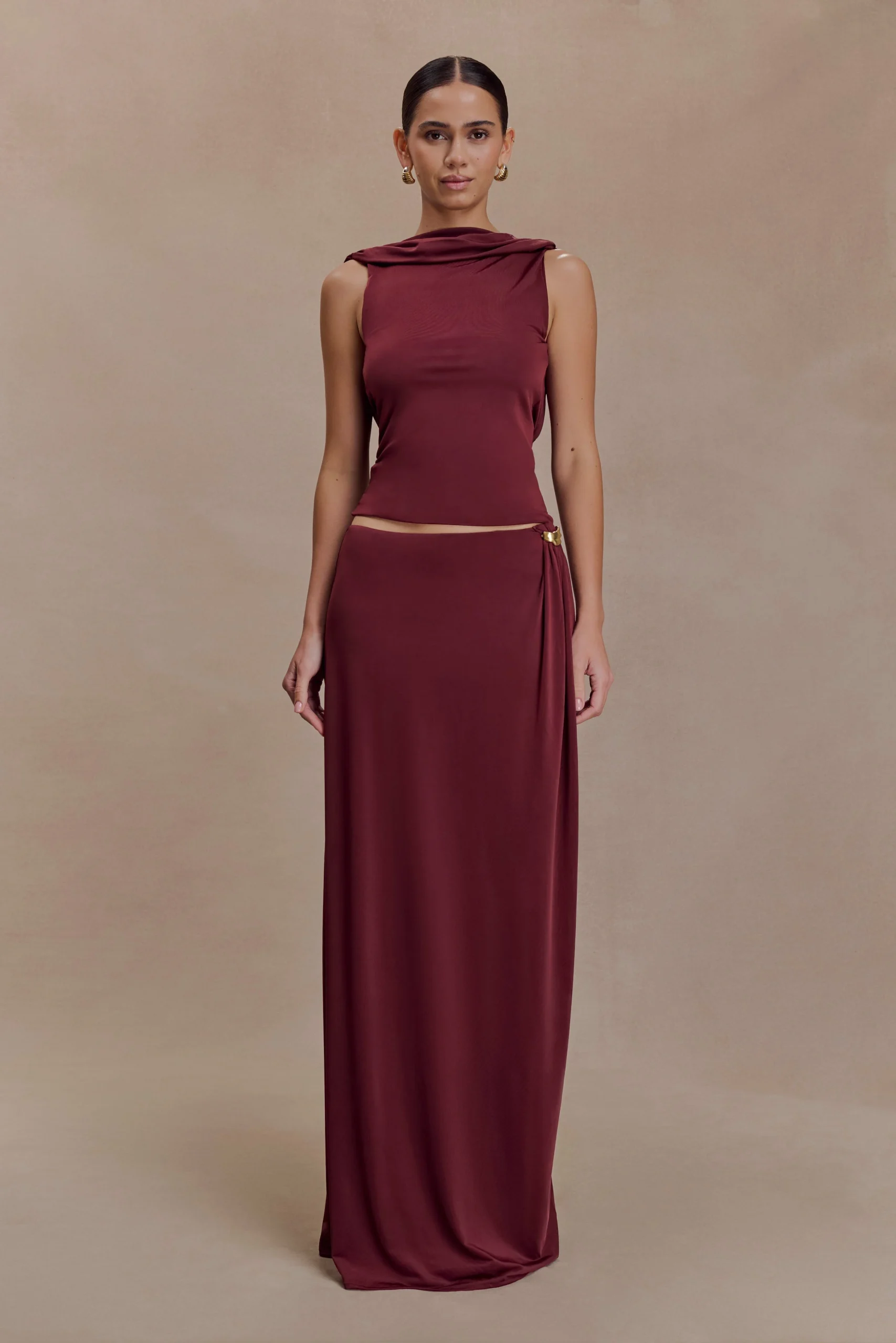 BridgetFINAL SALESlinky Maxi Skirt With Hardware - Burgundy