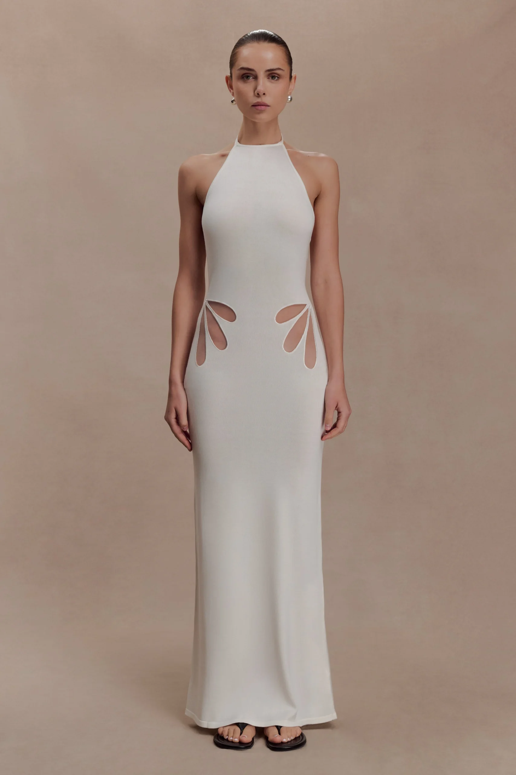 BrockKnit Halter Maxi Dress - White