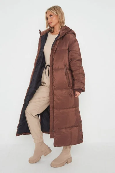 Brown Long Hooded Duvet Coat – Katrina