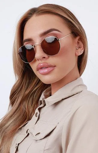 Brown Oversized Thin Rim Sunglasses - Ruby