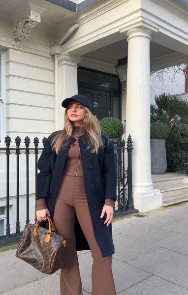 Brown Premium Ribbed Jersey Co Ord Set - Alessia