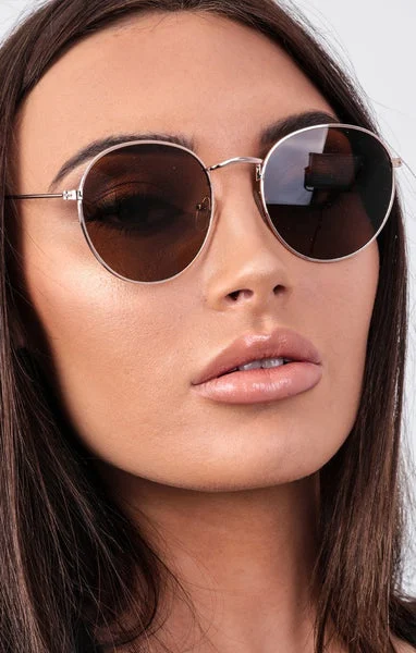 Brown Round Gold Frame Sunglasses - Mabel