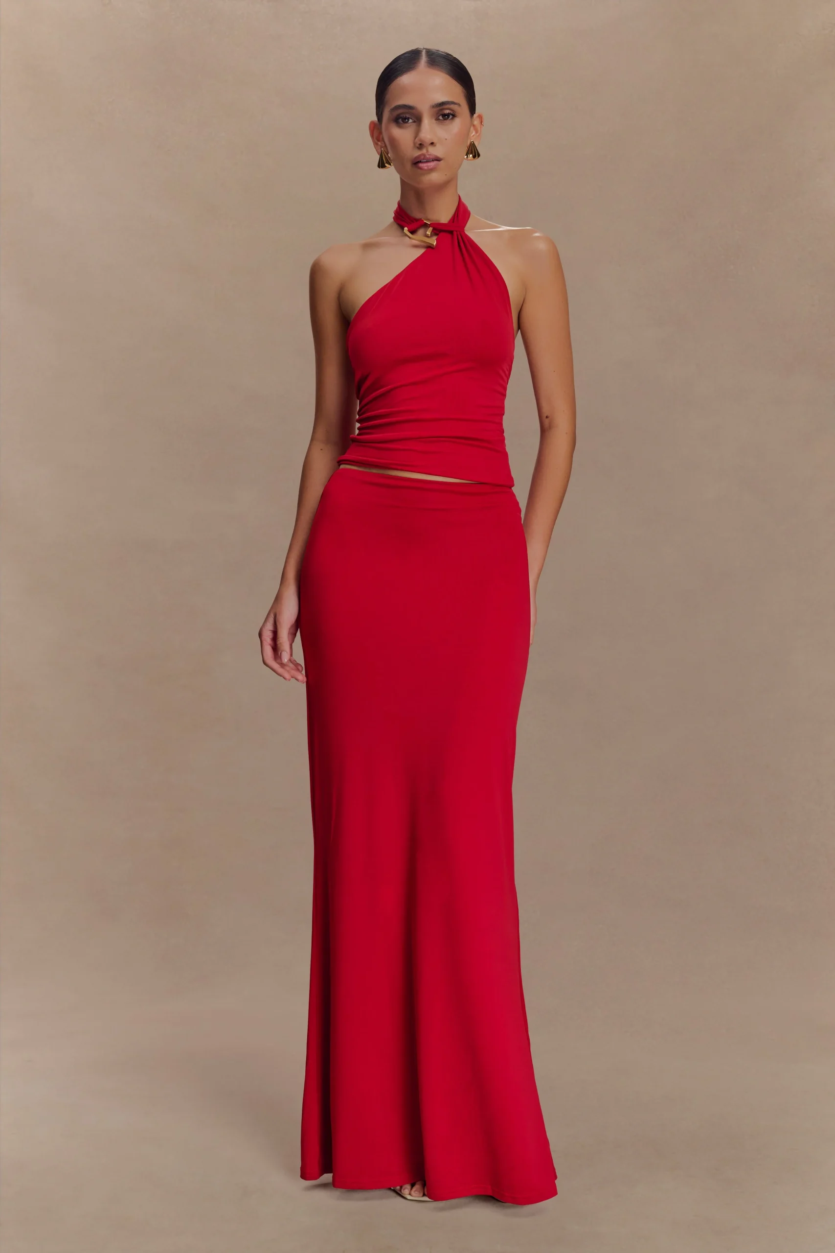 BrunaFINAL SALESlinky Fishtail Maxi Skirt - Red