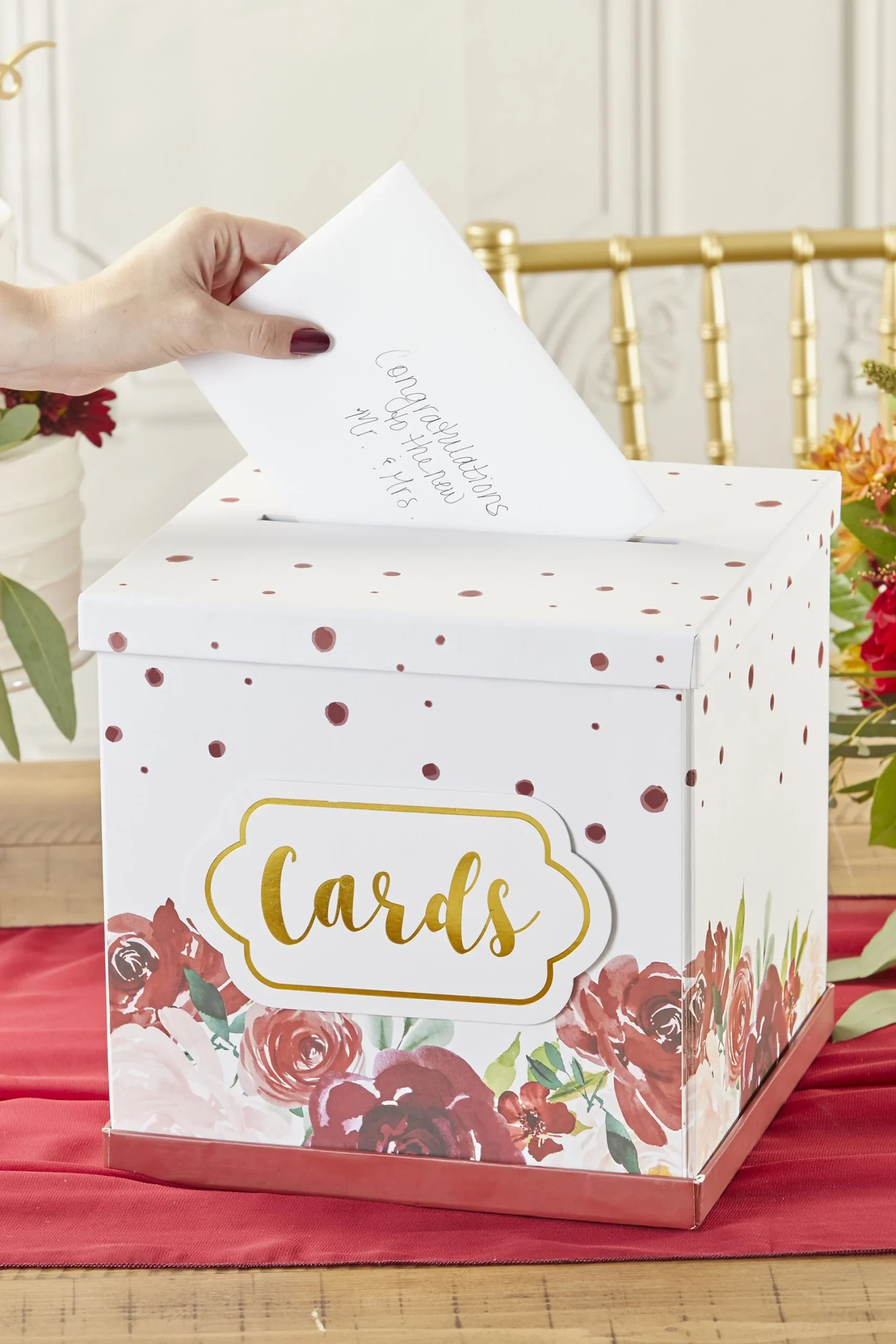 Burgundy Blush Floral Collapsible Card Box